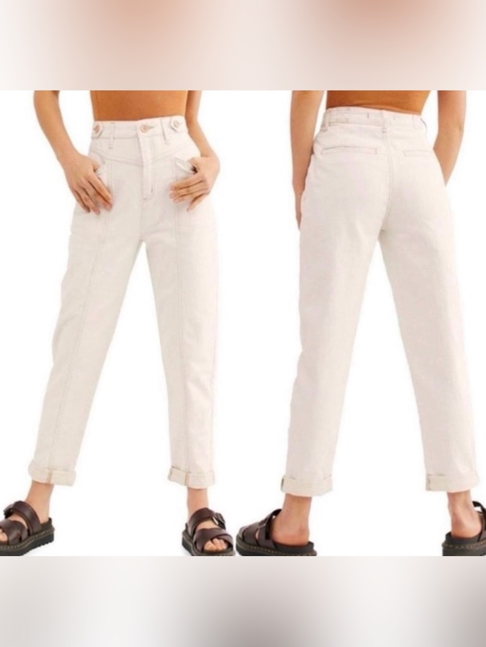 🥥We the free | free people city of lights cotton linen pants size 28 beige cream